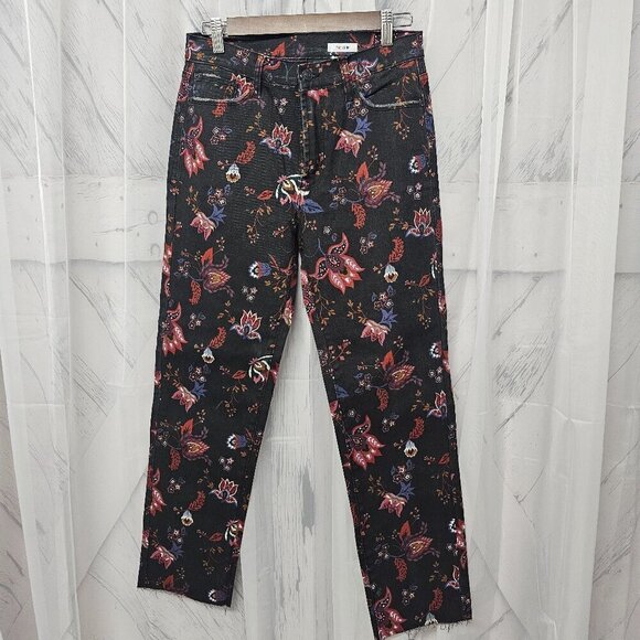 Kensie Black Floral Boho Distressed Grunge Hippie Slim Ankle Jeans 4/27 - Picture 1 of 12
